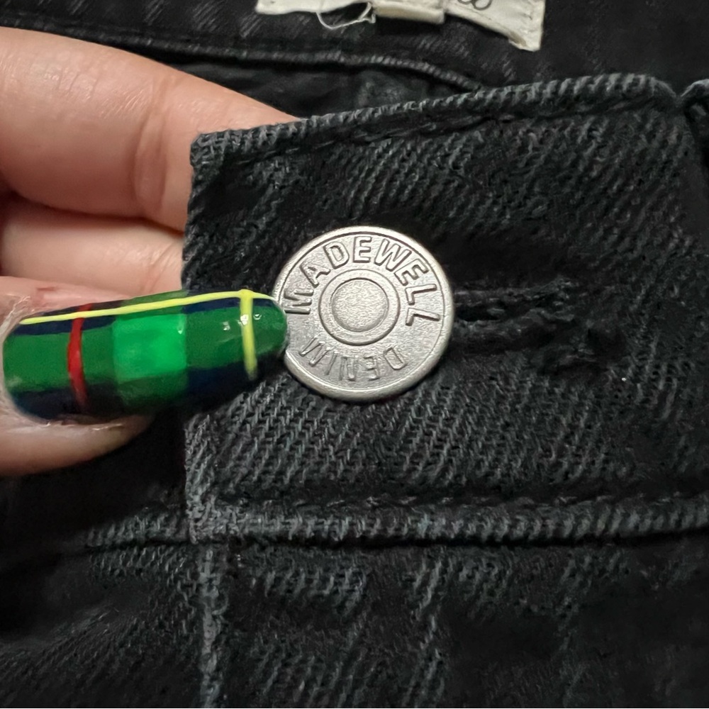 MADEWELL 100% Cotton Black Denim Mini High-Waist A-Line Frayed Hem Casual Skirt - Picture 6 of 16